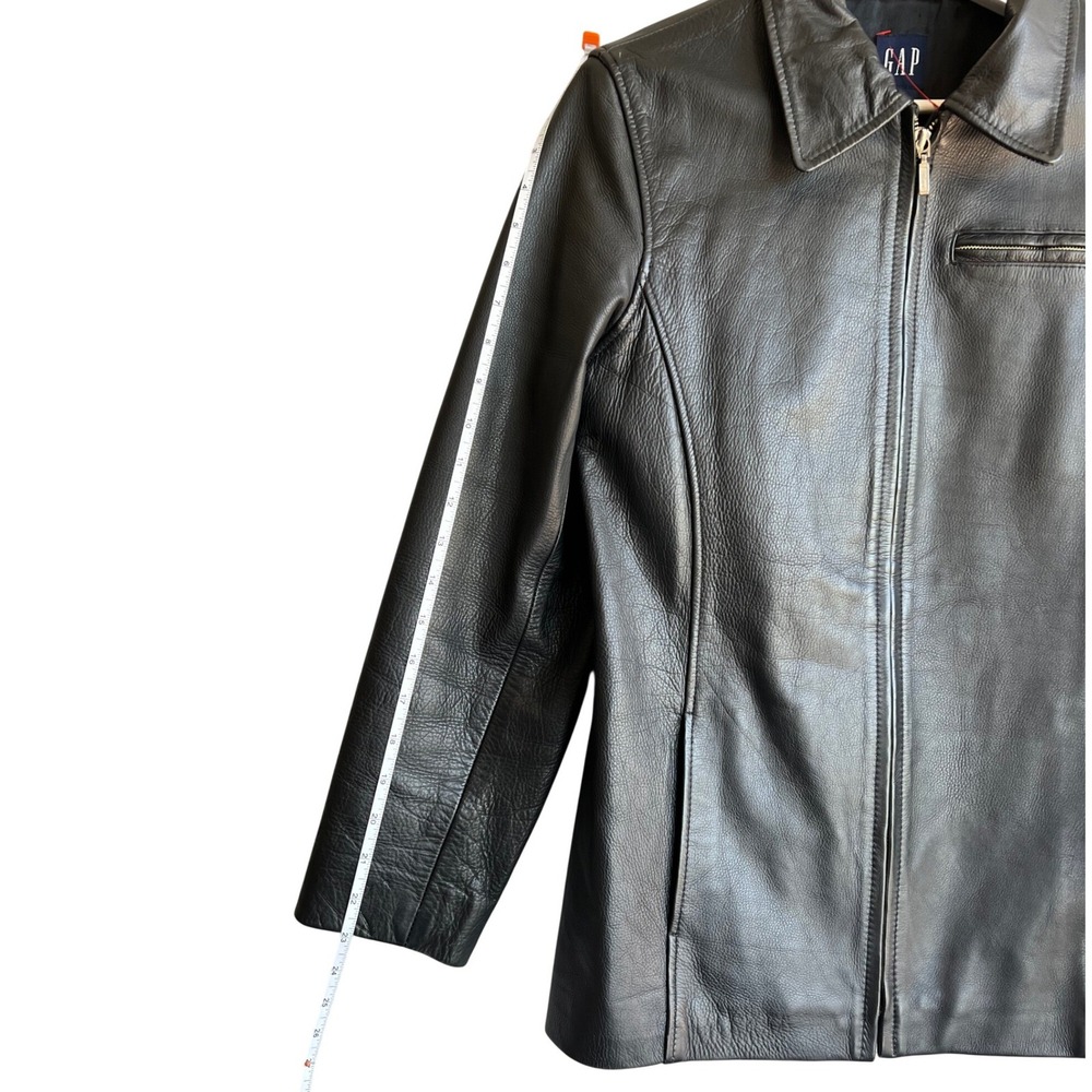 GAP Womens Black Leather Full Zip Jacket Pointed Collar Tailored Fit Size Small - Picture 5 of 9